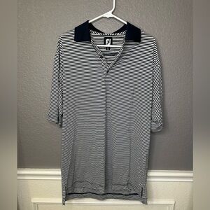 FootJoy FJ Mens Navy Blue White Striped Golf Polo Shirt Size Large